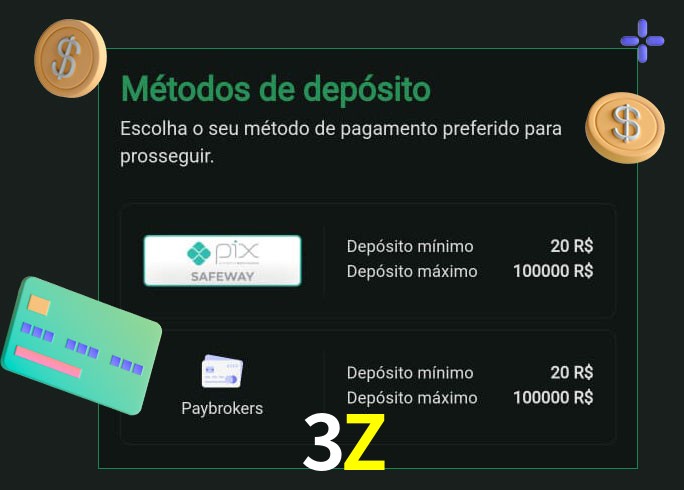 O cassino 3Z oferece uma grande variedade de métodos de pagamento